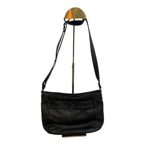 Sleek Black Crossbody Bag -  leather